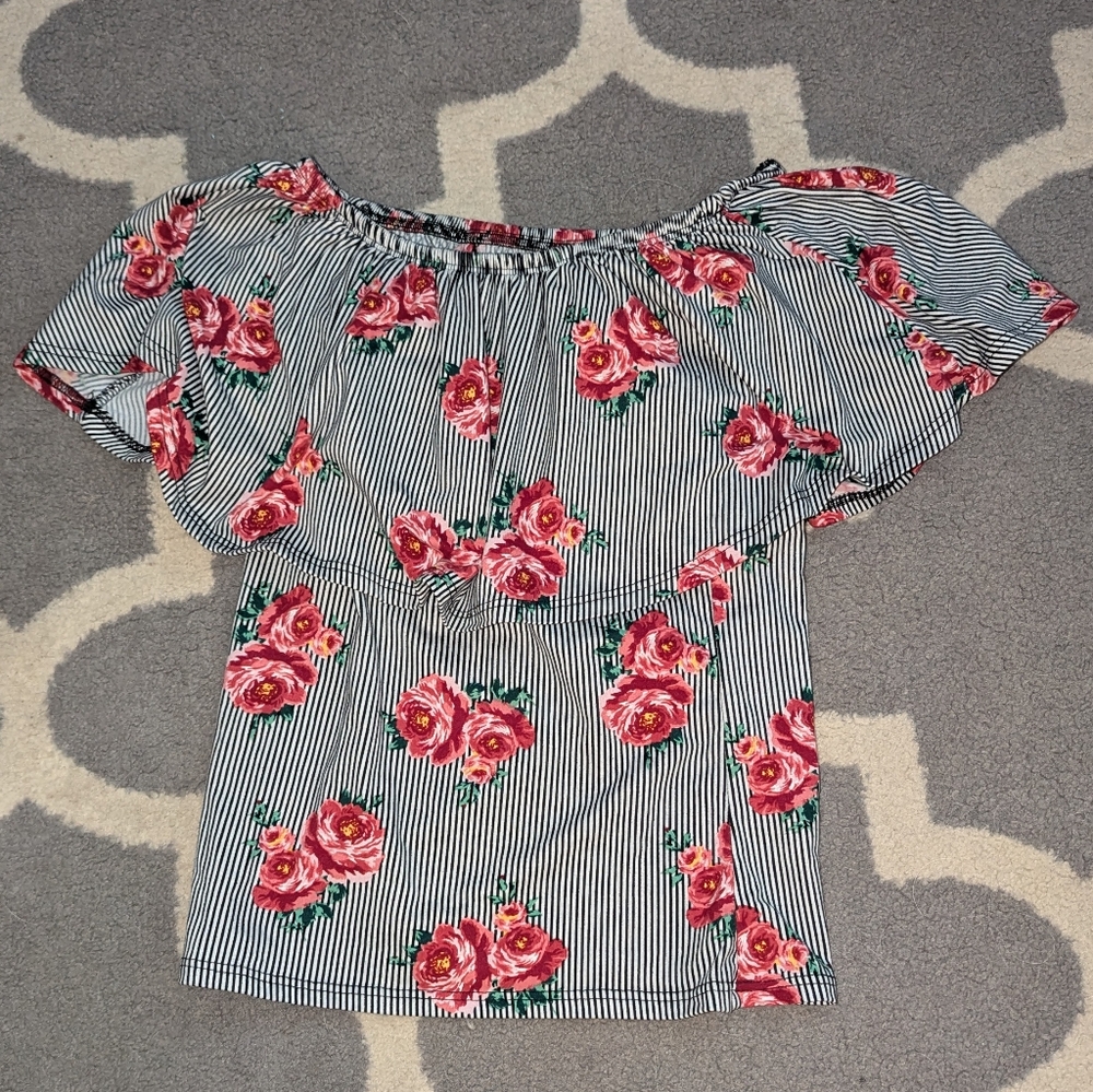 Floral Striped Off-Shoulder Top